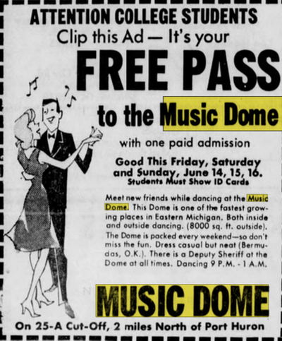 The Dome (The Music Dome) - June 14 1963 Ad